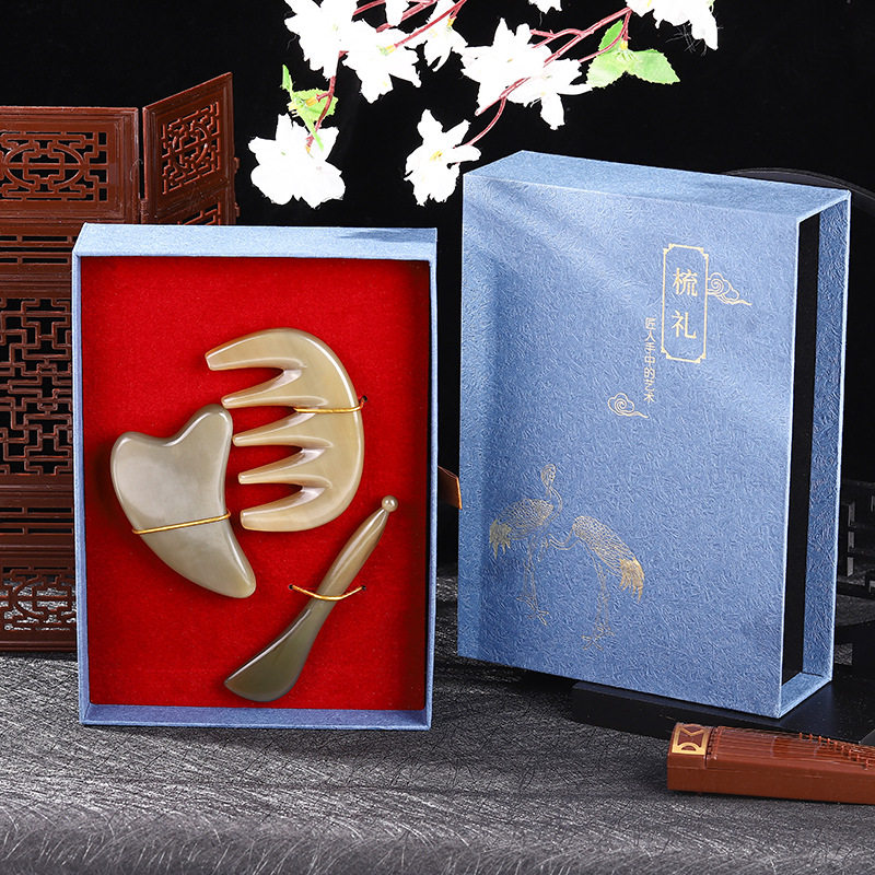 正品纯牛角精品面部美容套装多工能头疗梳防静电美发点穴拔筋棒
