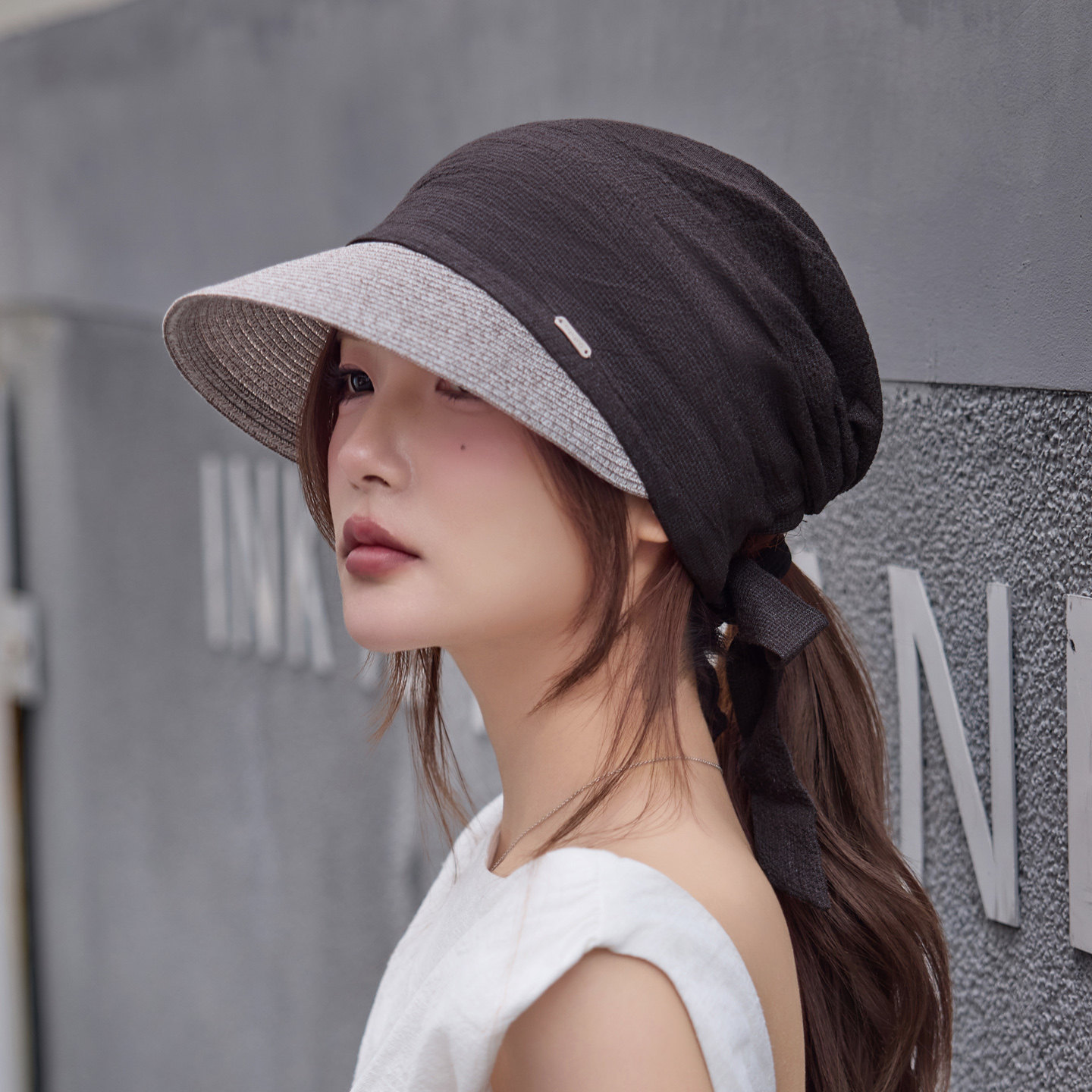 夏季时髦透气长蝴蝶结女复古褶皱日系遮阳帽定制柞蚕丝头巾鸭舌帽