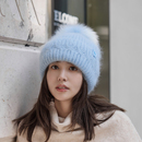 秋冬兔毛麻花针织帽女秋冬狐狸毛球保暖帽子花儿毛线帽少年套头帽