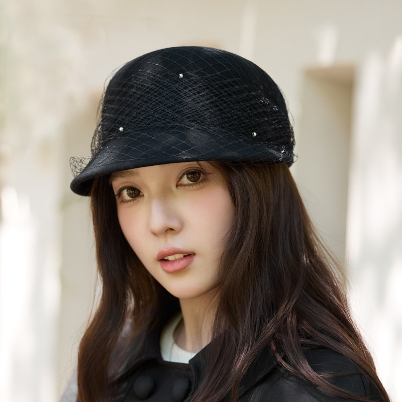 谷兜空间鸭舌帽网纱珍珠出游女