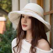出游防晒帽法式 2025新款 大檐和纸遮阳帽女夏季 蝴蝶结天丝帽檐草帽