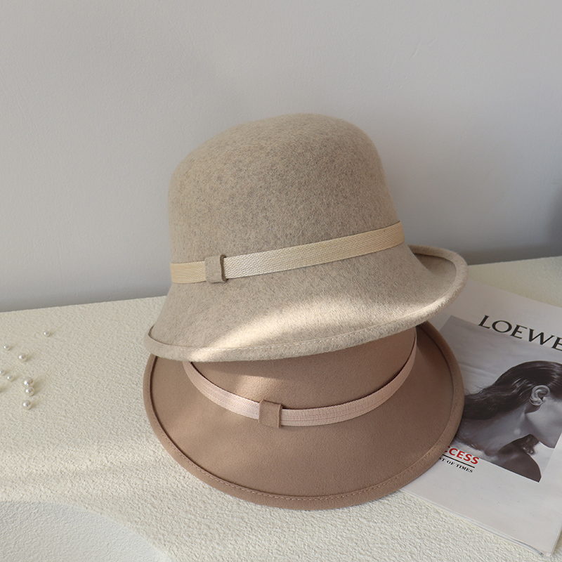 秋冬澳洲羊毛兰卷边盆帽渔夫帽子不对称帽檐羊毛呢盆帽礼帽女保暖