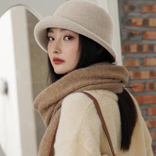 韩版卷边减龄羊毛礼帽渔夫帽秋冬澳毛英伦优雅加厚丸子渔夫帽女