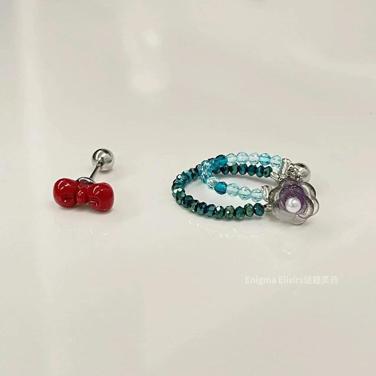 原创设计复古玫瑰花蝴蝶结耳钉