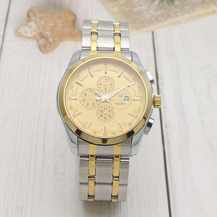 日历mike男生大表盘仿针手表男士手表休闲多刻度钢带男表322