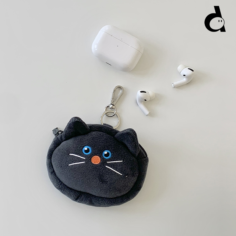 duye度也 韩国olivet猫猫头收纳包ins风可爱黑猫耳机包挂方便携带