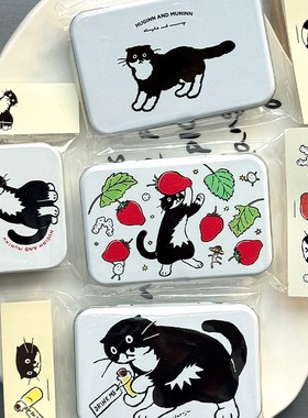duye度也 韩国huginn and muninn奶牛猫铁盒收纳手绘治愈轻便手帐