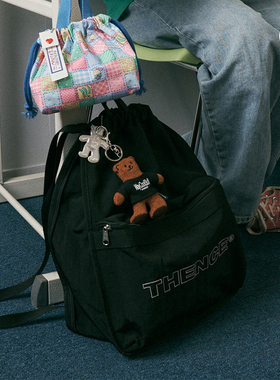 duye度也 韩国THENCE黑色双肩背束口双肩包细带logo休闲百搭ins风