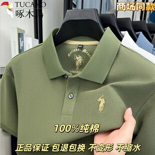 啄木鸟丝光棉短袖t恤衫男士夏季新款纯色刺绣半袖POLO衫
