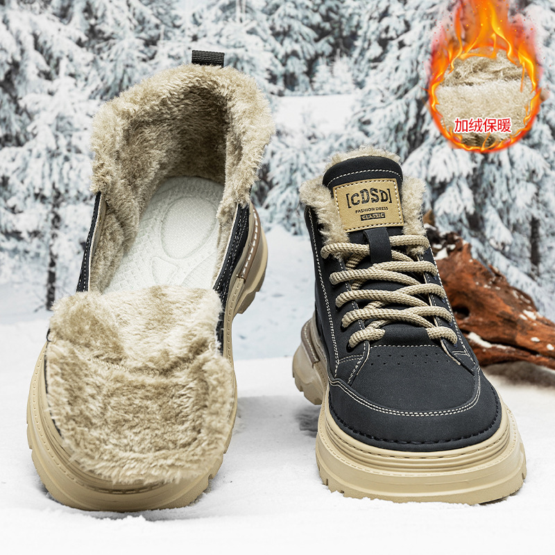 中帮马丁靴男款黑色工装风雪地靴男士棉鞋冬季加绒加厚男鞋英伦风