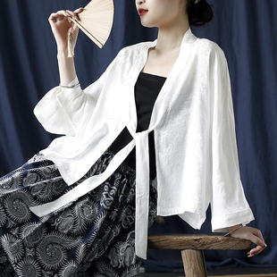白如墨 宋制改良汉服系带丝麻提花开衫中国风防晒小罩衫外套女夏