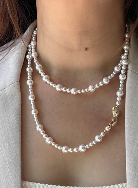 暴富长款珍珠毛衣链女 双层施家人造珍珠项链轻奢时尚新中式