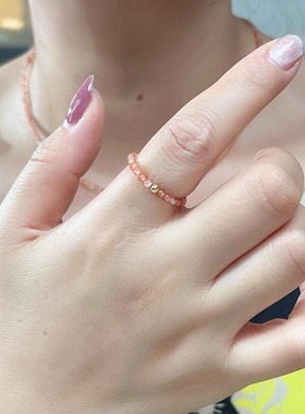 南红小米珠戒指女 镀金高保色气质时尚简约叠戴指环ins文艺小众