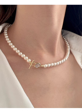 四叶草珍珠锁骨链 人造施家珍珠项链女 正圆强光OT扣高级轻奢感