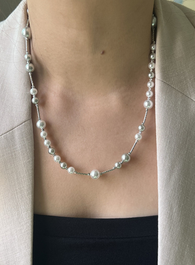 人造施家珍珠项链女轻奢小众高级感毛衣颈链