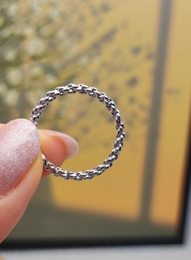 素圈小麻花细戒指ins冷淡风食指戒关节戒简约尾戒通勤叠戴小众