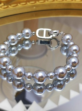 小众轻奢猪鼻子人造海水天女铂金灰珍珠手链女 串珠百搭高级简约