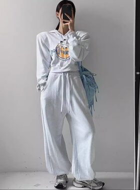 卡通连帽休闲套装韩国短卫衣卫裤