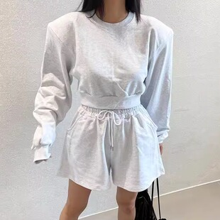 韩国代购秋季女士棉休闲短运动时尚卫衣阔腿短裤套装两件套ins潮