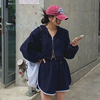 毛巾棉2025夏季双头拉链连帽套装