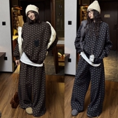 现2025秋冬季 套装 新款 ins潮韩版 女休闲加绒宽松显瘦卫衣阔腿卫裤