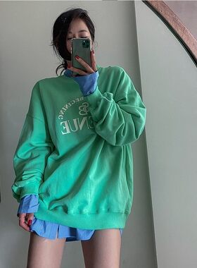 休闲运动慵懒红色印花卫衣裤套装