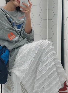 韩国代购2024春季女士休闲半身长裙洋气ins白色显瘦气质时尚通勤