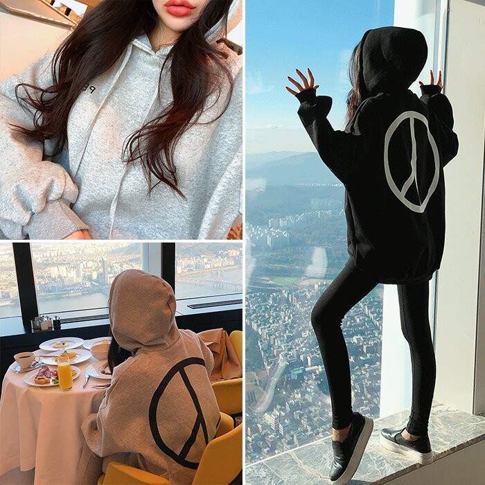 特现货韩国东大门春秋女纯棉印花宽松连帽卫衣打底裤休闲学院套装