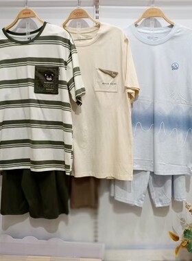 香蜜闺秀薄款棉质25224001圆领开扣短袖短裤男士家居服套装檀香