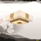 方形西班牙云石吸顶灯客厅餐厅卧室奢华新中式 别墅过道门厅全铜灯