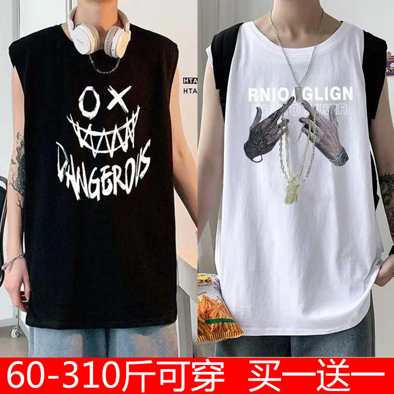 加肥加大码夏季背心男宽松无袖t恤ins港风个性潮流外穿坎肩打底衫