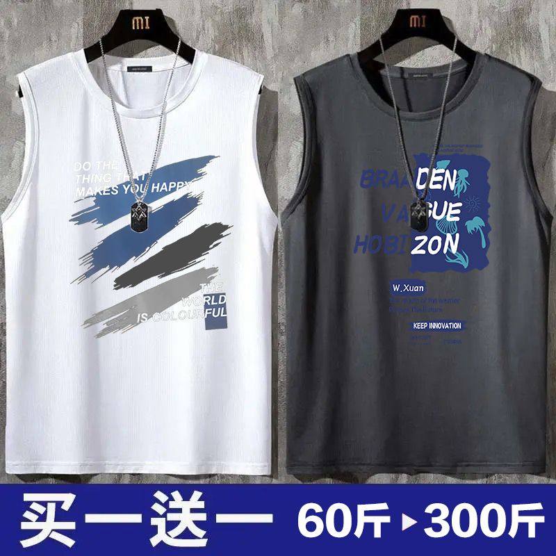 大码背心男夏季新款港风休闲宽松无袖t恤潮牌ins运动外穿坎肩上衣