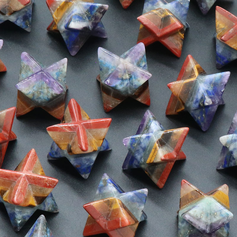 1245-Merkaba天然水晶石拼接工艺品 梅尔卡巴大卫星小摆件六芒星