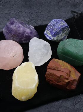 683-7chakela天然水晶玛瑙原石七颗含绒布袋 查克拉原石套装 跨境