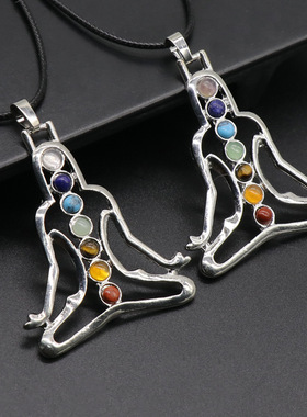 七脉禅坐吊坠天然水晶玉石七彩瑜伽皮绳项链服装配饰跨境货源批发