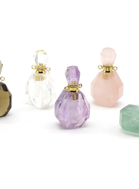 紫水晶许愿瓶吊坠 粉水晶香水瓶 萤石精油瓶吊坠项链项饰配件批发