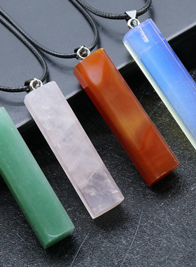 Square pendantstone天然水晶玛瑙石方块吊坠 手工切面项链 批发