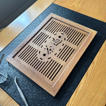 茶几嵌入式茶盘鸡翅木盖板内嵌大理石茶几中间镂空排水面板茶盘