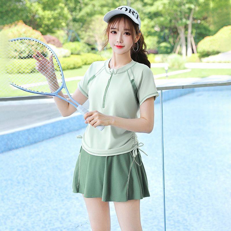 分体保守平角大码微胖女泳衣图片