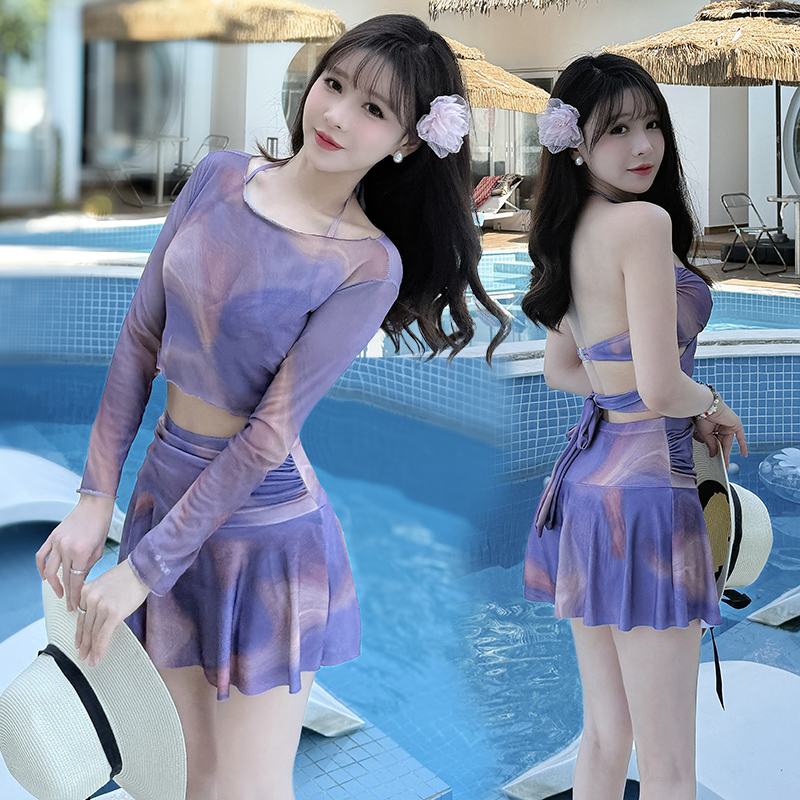 泳衣女2025新爆款裙式分体三件套小胸聚拢度假ins高级感高腰防晒