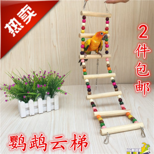 大中型鹦鹉用品攀爬梯 云梯 秋千 啃咬玩具鸟笼站架站杠 木珠爬梯
