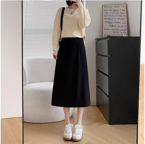 小个子秋冬毛呢半身裙女大码梨形身材遮胯高腰显瘦中长款a字筒裙