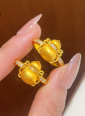 女沙金点钻拉丝蝴蝶结葫芦戒指