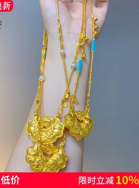 女沙金999双鱼锦鲤锁包项链金锁