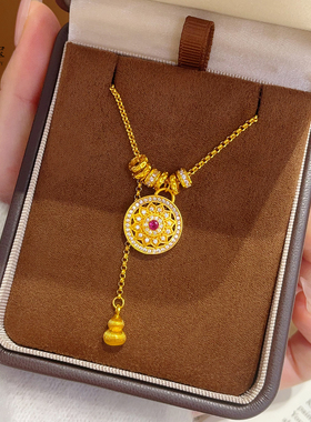 女沙金点钻宝相花窗葫芦流苏项链