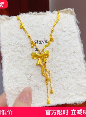 沙金在逃公主绸带流苏蝴蝶结项链