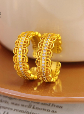 女沙金点钻丝财万两铜钱开口戒指