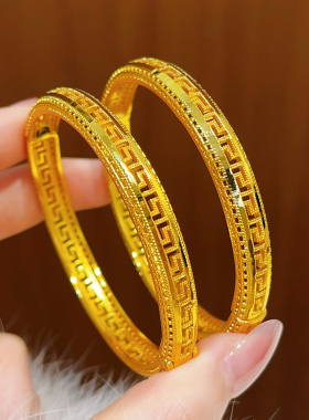 古法越南沙金镂空回纹卡扣手镯女