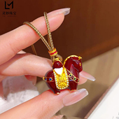 金店同款 沙金珐琅彩红色马上有钱吊坠项链点钻生肖马本命年送女友