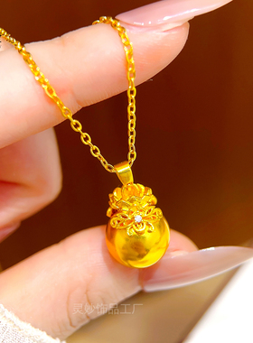 沙金点钻福袋莲花吊坠项链招财袋